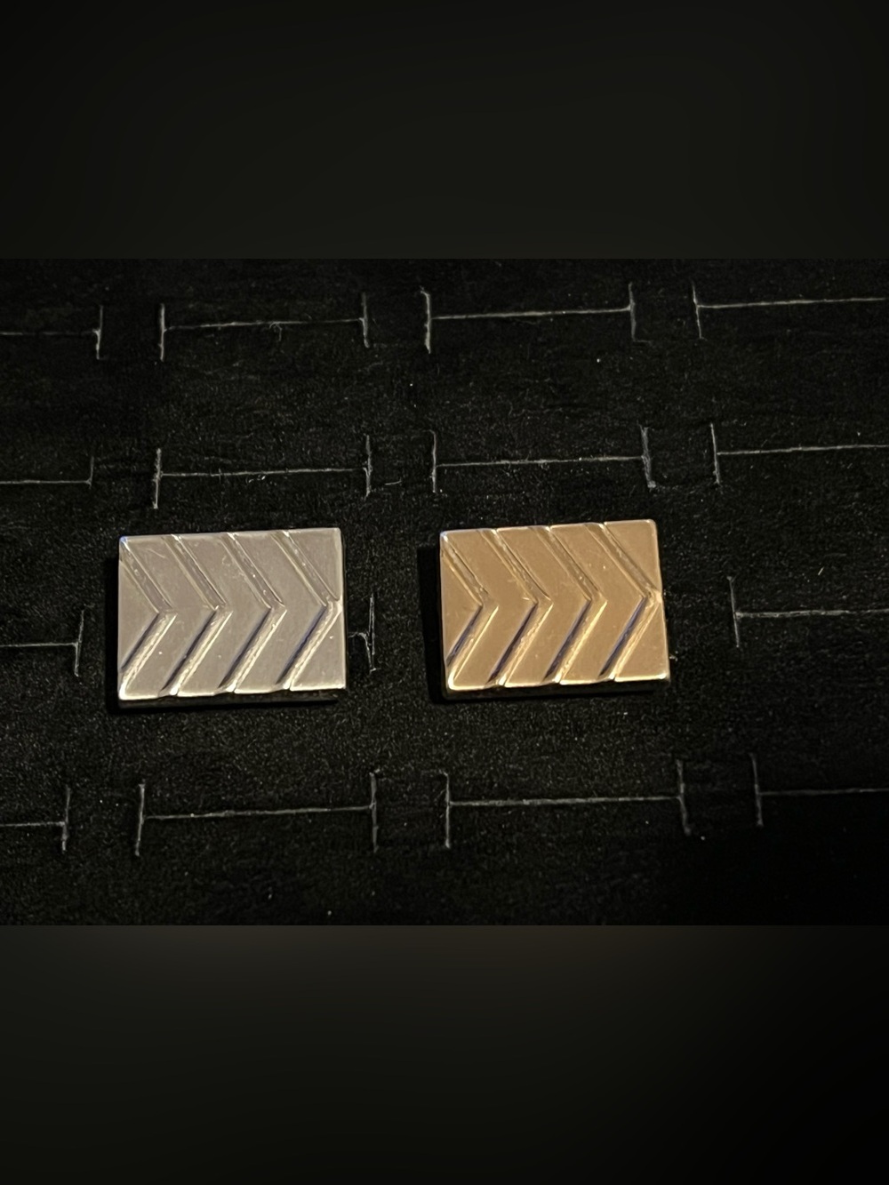 Men's Gold Silver Chevron Cufflinks - Classic Metal Accent